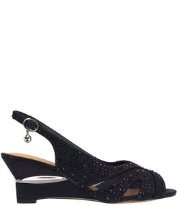 �W�F�C���j�[ ���f�B�[�X �V���[�Y �T���_�� ���b�V�� �T�e�� J. Renee Lovela Satin Rhinestone Mesh Slingback Wedge Peep Toe Pumps Black �u���b�N