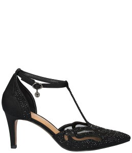 �W�F�C���j�[ ���f�B�[�X �V���[�Y �q�[�� ���b�V�� �T�e�� J. Renee Lisha Satin And Mesh Rhinestone T-Strap Pumps Black Satin �u���b�N