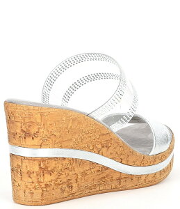 �I�l�b�N�X ���f�B�[�X �V���[�Y �T���_�� �v���b�g�t�H�[�� ���U�[ Onex Vanish Leather Rhinestone Cork Wedge Platform Sandals Silver �V���o�[
