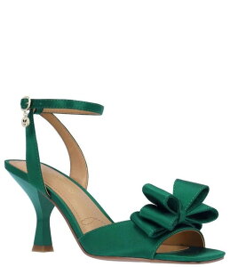 �W�F�C���j�[ ���f�B�[�X �V���[�Y �q�[�� �T���_�� �T�e�� �A���N�� J. Renee Nishia Satin Bow Ankle Strap Dress Sandals Emerald Green Satin �O���[��