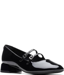 N[NX fB[X V[Y pvX U[ Clarks Signature Daiss 30 Shine Patent Leather Double Strap Mary Jane Pumps Black Patent Leather ubN