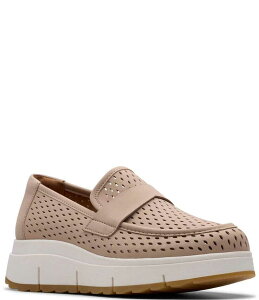N[NX fB[X V[Y T_ vbgtH[ XG[h [t@[ Clarks Artisan Loriini Edge Nubuck Suede Perforated Platform Wedge Loafers Sand Th