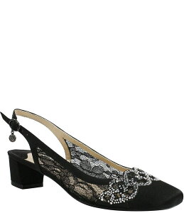 �W�F�C���j�[ ���f�B�[�X �V���[�Y �q�[�� �T�e�� ���[�X J. Renee Faleece Satin Lace Slingback Block Heel Pumps Black �u���b�N