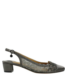 �W�F�C���j�[ ���f�B�[�X �V���[�Y �q�[�� �T�e�� ���[�X J. Renee Faleece Satin Lace Slingback Block Heel Pumps Dark Gray �O���[