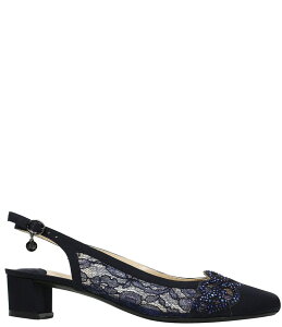 �W�F�C���j�[ ���f�B�[�X �V���[�Y �q�[�� �T�e�� ���[�X J. Renee Faleece Satin Lace Slingback Block Heel Pumps Navy �l�C�r�[