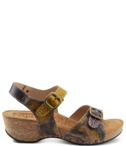 �����e�B�X�e ���f�B�[�X �V���[�Y �T���_�� �t�����[�� �v�����g ���U�[ �t�����[ L'ARTISTE Osuna Floral Print Cork Embossed Leather Sandals Purple Multi �p�[�v��