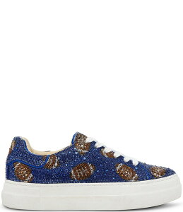 �x�b�c�B�W�����\�� ���f�B�[�X �V���[�Y �X�j�[�J�[ �v���b�g�t�H�[�� �v�����g Blue by Betsey Johnson Sidny Football Print Rhinestone Platform Sneakers Blue Football �u���[