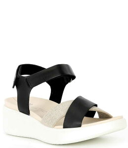 GR[ fB[X V[Y T_ vbgtH[ U[ ECCO Flowt Leather Wedge Platform Sandals Black ubN