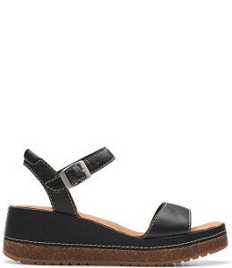 N[NX fB[X V[Y T_ U[ Black Clarks Artisan Kassanda Lily Leather Platform Wedge Sandals