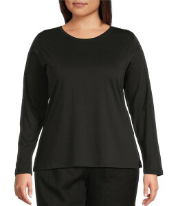 GC[tBbV[ fB[X gbvX Vc vXTCY Rbg jbg W[W[ Eileen Fisher Plus Organic Cotton Jersey Knit Round Neck Long Sleeve Top Black ubN