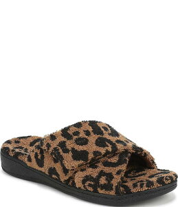 oCIjbN fB[X V[Y T_ vg pC Vionic Relax II Leopard Print Terry Cloth Slide Slippers Brown Multi uE