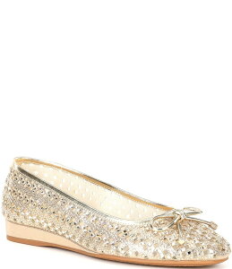 �A���b�N�X�}���[ ���f�B�[�X �V���[�Y �p���v�X �~�j Alex Marie Fiore Rhinestone Woven Bow Detail Mini Wedge Flats Soft Gold �S�[���h