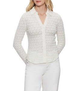 �T���N�`���A���[ ���f�B�[�X �g�b�v�X �V���c ���[�X Sanctuary Pucker Up Dreamgirl Lace Point Collar Neck Long Sleeve Button Front Top Chalk �`���[�N