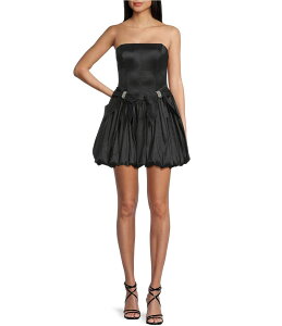 �r�[�_�[���� ���f�B�[�X �g�b�v�X �����s�[�X �X�g���b�v���X B. Darlin Strapless Rhinestone Embellished Bow Accent Bubble Hem Dress Black/Crystal �u���b�N