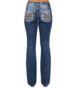 �~�X�~�[ ���f�B�[�X �{�g���X �f�j���p���c �u�[�c�J�b�g �u�[�c �W�[���Y Miss Me Mid Rise Bootcut Butterfly Pocket Jeans Dark Blue �u���[
