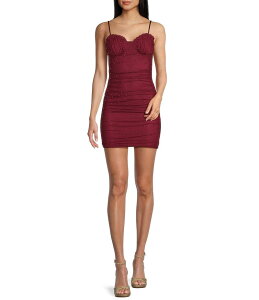 �~�b�h�i�C�g �h�[�� ���f�B�[�X �g�b�v�X �����s�[�X �M���U�[ ���b�V�� Midnight Doll Mesh Pearl Sweetheart Neck Ruched Dress Wine ���C��