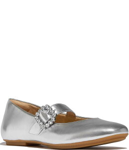 tBbgtbv fB[X V[Y pvX U[ FitFlop Delicato Leather Crystal Buckle Ornament Mary Jane Flats Silver