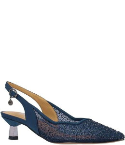 WFCj[ fB[X V[Y q[ bV Te J. Renee Aleksa Satin Rhinestone Mesh Slingback Kitten Heel Dress Pumps Navy lCr[