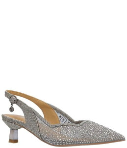 WFCj[ fB[X V[Y q[ bV J. Renee Aleksa Glitter Embellished Fabric Mesh Slingback Kitten Heel Dress Pumps Pewter s[^[