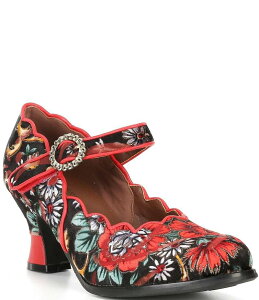 yz eBXe fB[X pvX V[Y Adodora Tapestry Floral Print Velvet Buckle Hardware Mary Jane Pumps Red Multi