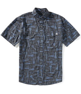 �t�b�N �����Y �g�b�v�X �V���c �{�^���_�E�� �v�����g �_�E�� Huk Tide Point KC Printed Short Sleeve Button Down Shirt Volcanic Ash �A�b�V��