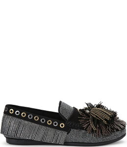 J[gWFCK[h fB[X V[Y Xb|E[t@[ tW Kurt Geiger London Pom Pom Embellished Fringe Tassel Moccasins Black ubN