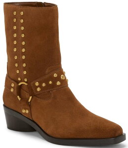���B���X�J���[�g ���f�B�[�X �V���[�Y �u�[�c�E���C���u�[�c �X�G�[�h �u�[�c Vince Camuto Roista Suede O-Ring Harness Hardware Studded Moto Booties Burnt Sugar