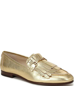 TGf} fB[X V[Y Xb|E[t@[ g[ U[ [t@[ tW Sam Edelman Liz Crinkle Metallic Leather Kiltie Fringe Bit Buckle Loafers Amber Gold Ao[