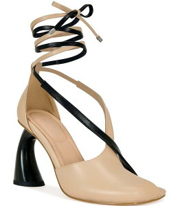 yz AUA  fB[X q[ V[Y Bosendo Mismatched Colorblock Ankle Wrap Open Square Toe Pumps Tan