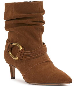 ���B���X�J���[�g ���f�B�[�X �V���[�Y �u�[�c�E���C���u�[�c �X�G�[�h �u�[�c Vince Camuto Kirpa Slouch Suede O-Ring Hardware Strappy Booties Burnt Sugar