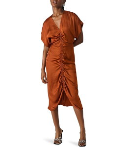 �X�e�B�[�u �}�f�� ���f�B�[�X �g�b�v�X �����s�[�X V�l�b�N �~�f�B�����s�[�X �~�f�B Steve Madden Aimee V Neck Short Sleeve Midi Dress Gingerbread