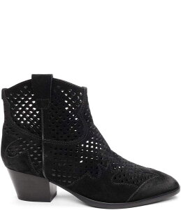 AbV fB[X V[Y u[cECu[c U[ ASH Flare Leather Open Weave Western Booties Black ubN