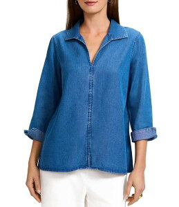 �t�H�b�N�X�N���t�g ���f�B�[�X �g�b�v�X �V���c �f�j�� Foxcroft Agnes TencelR Denim 3/4 Sleeve Popover Shirt Medium Wash �f�j��