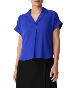 GC[tBbV[ fB[X gbvX Vc Lbv jbg W[W[ Eileen Fisher Textured Matte Jersey Knit Notch Collar Cap Sleeve Top Royal