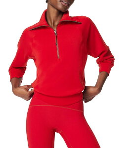 �X�p���N ���f�B�[�X �A�E�^�[ �R�[�g �n�[�t�W�b�v �W���P�b�g Spanx AirEssentials Long Sleeve Half Zip Jacket Spanx Red ���b�h