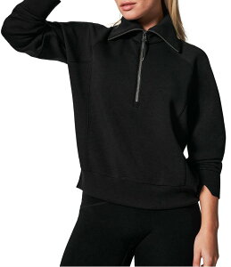 �X�p���N ���f�B�[�X �A�E�^�[ �R�[�g �n�[�t�W�b�v �W���P�b�g Spanx AirEssentials Long Sleeve Half Zip Jacket Very Black �u���b�N