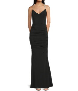 �~�b�h�i�C�g �h�[�� ���f�B�[�X �g�b�v�X �����s�[�X V�l�b�N Midnight Doll Rhinestone Knot Criss Cross Strap V-Neck Dress Black �u���b�N