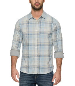 �t���b�O �A���h �A���Z�� �����Y �g�b�v�X �V���c Flag and Anthem Morse MadeFlex Hero Performance Long Sleeve Plaid Stretch Flannel Shirt Light Blue/Cream �N���[��