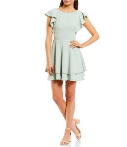 �~�b�h�i�C�g �h�[�� ���f�B�[�X �g�b�v�X �����s�[�X Midnight Doll Flutter Sleeve Double-Hem Fit & Flare Dress Sage �Z�[�W