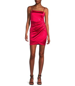 �n�j�[�A���h���[�W�[ ���f�B�[�X �g�b�v�X �����s�[�X �T�e�� Honey and Rosie Square Neck Faux Wrap Satin Dress Bright Rose