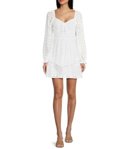 �~�b�h�i�C�g �h�[�� ���f�B�[�X �g�b�v�X �����s�[�X �e�B�A�[�h �V�t�H�� Midnight Doll Chiffon Jacquard Long Sleeve Tiered Dress White �z���C�g