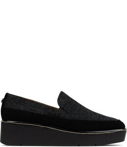hihvl[ fB[X V[Y pvX vbgtH[ XG[h [t@[ Donald Pliner Wallis Embossed Suede Platform Wedge Loafers Black ubN