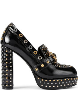 J[gWFCK[h fB[X V[Y q[ vbgtH[ U[ [t@[ S Kurt Geiger London Mansion Leather Studded Bit Buckle Logo Ornament High Heel Platform Loafer Pumps Black ubN