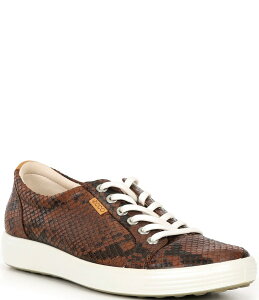 �G�R�[ ���f�B�[�X �V���[�Y �X�j�[�J�[ �v�����g ���[�X ���U�[ ECCO Women's Soft VII Snake Print Leather Lace Up Sneakers Mink/Black Coffee �u���b�N