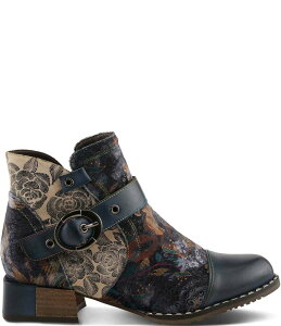 yz eBXe fB[X u[cECu[c V[Y L`ARTISTE Sipperb Leather Faux Fur Lined Buckle Strap Hardware Ankle Booties Navy Multi