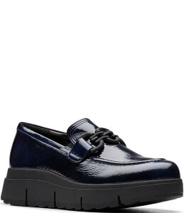 N[NX fB[X V[Y T_ vbgtH[ U[ [t@[ Clarks Artisan Loriini Izzy Patent Leather Chain Hardware Platform Wedge Loafers Navy lCr[
