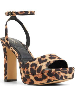 �A���h ���f�B�[�X �V���[�Y �T���_�� �v���b�g�t�H�[�� �v�����g �A���N�� ALDO Chicgleam Leopard Print Ankle Strap Platform Dress Sandals Brown Multi �u���E��