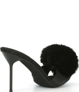 WFt[ Lx fB[X V[Y T_ Te Jeffrey Campbell Shopaholic Satin Faux Fur Pom-Pom Ornament Dress Slide Sandals Black ubN