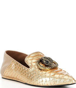 J[gWFCK[h fB[X V[Y Xb|E[t@[ U[ Kurt Geiger London Chelsea Point Slip On Snake Print Ornamented Leather Loafers Gold