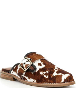 �h�i���h�v���l�[�� ���f�B�[�X �V���[�Y �p���v�X �v�����g Donald Pliner Sabel Cow Print Haircalf Buckle Hardware Mules Saddle